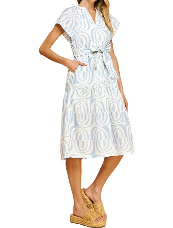 Women's Clothes For Work Events Season Offer Print Tiered Midi Dress In Light Blue