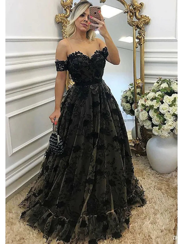 Women's Casual Garments Fashionista Favorites Prom Dresses Color Block Dress Formal Floor Length Sleeveless Sweetheart Wednesday Addams Family Lace Backless with Beading Appliques