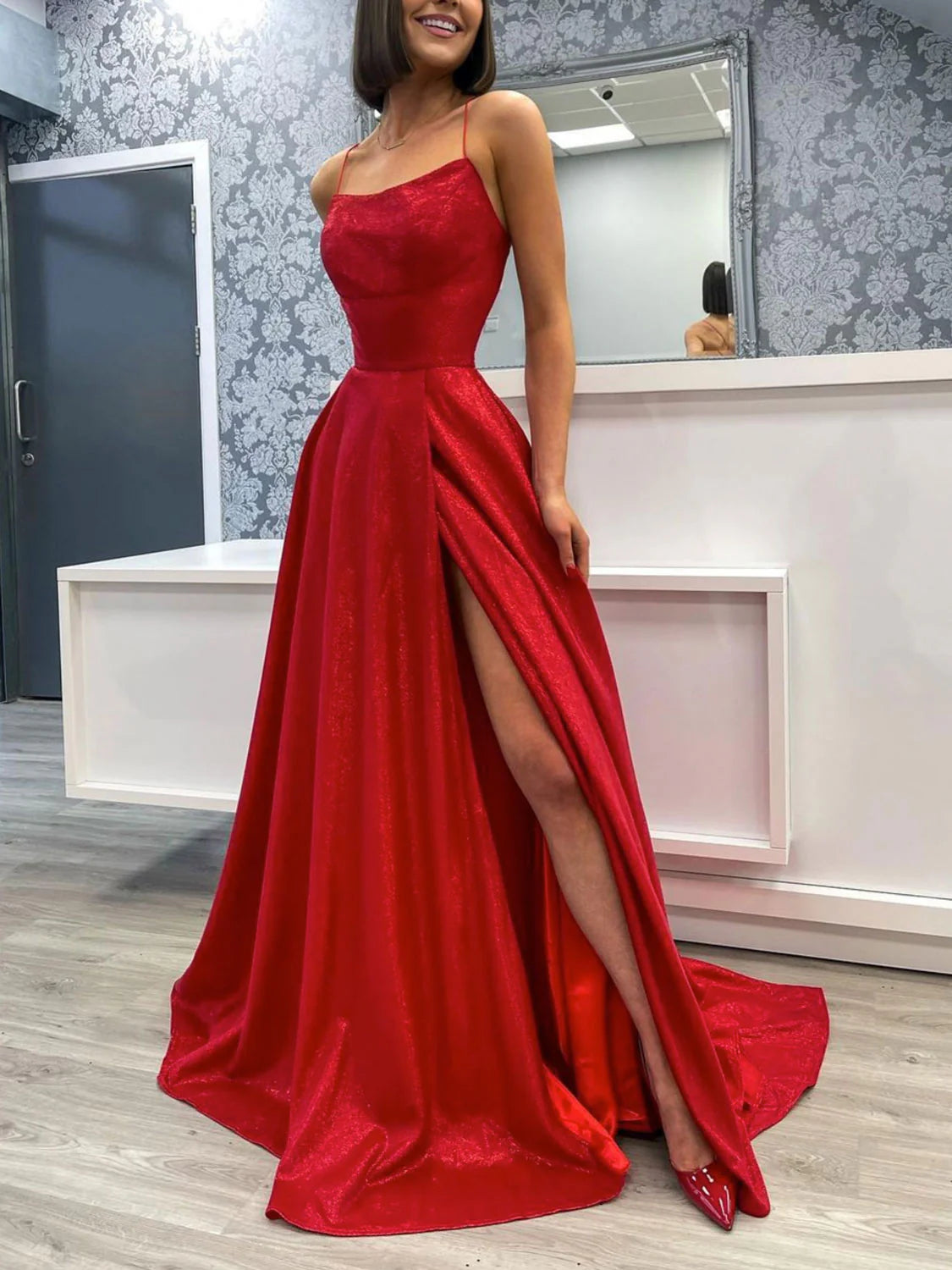 Women's Night-Out Clothes Casual Fashion Amzcw Simple burgundy satin long prom dress evening dress formal wear dresses ﻿