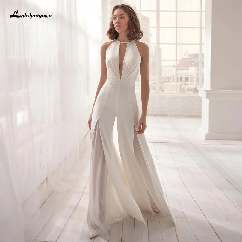 Women's Professional Attire Hot Brand Discounts Roycebridal Classic Bridal Halter Jumpsuit Wedding Dress