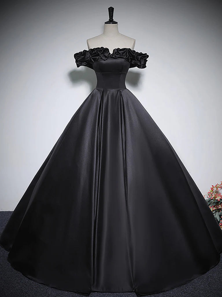 Casual Outfit For Women Romantic Date - Night Ensemble Amzcw Black A-Line Off Shoulder Satin Long Prom Dress Black Formal Dress prom dress in store