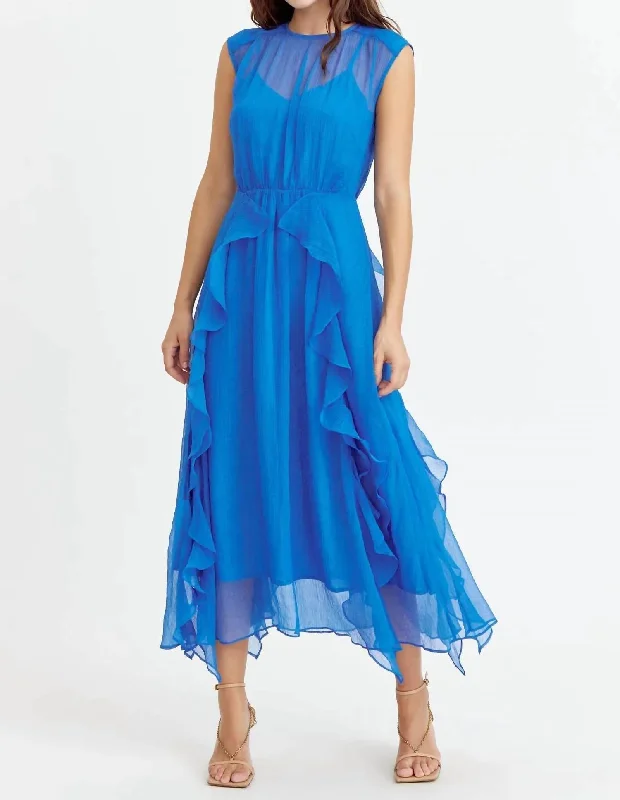 Women's Resort Garments Big Savings Cascading Ruffled Midi Dress In Blue