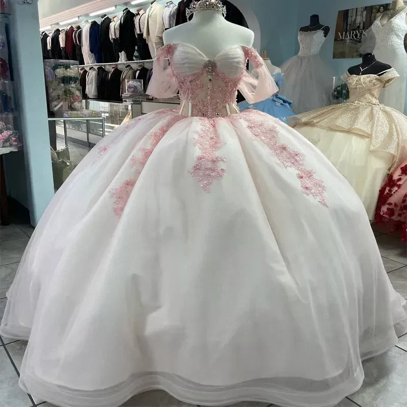 Modern Women's Clothes Limited Time Offers Pink Lace Quinceanera Dress Ball Gown Applique Lace Tulle Party Sweet 16 Dress