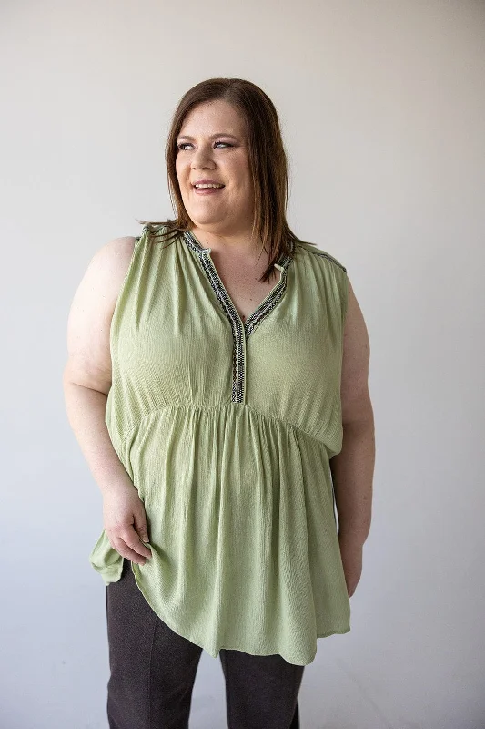 Women's Plus-Size Garments Effortless Sophistication BOHO TANK WITH EMBROIDED DETAIL