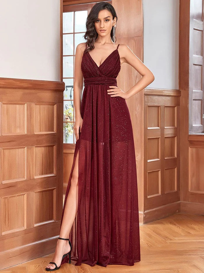 Women's Clothing Sets Hot Brand Discounts Maxi Long V Neck A-Line Sleeveless Evening Dress