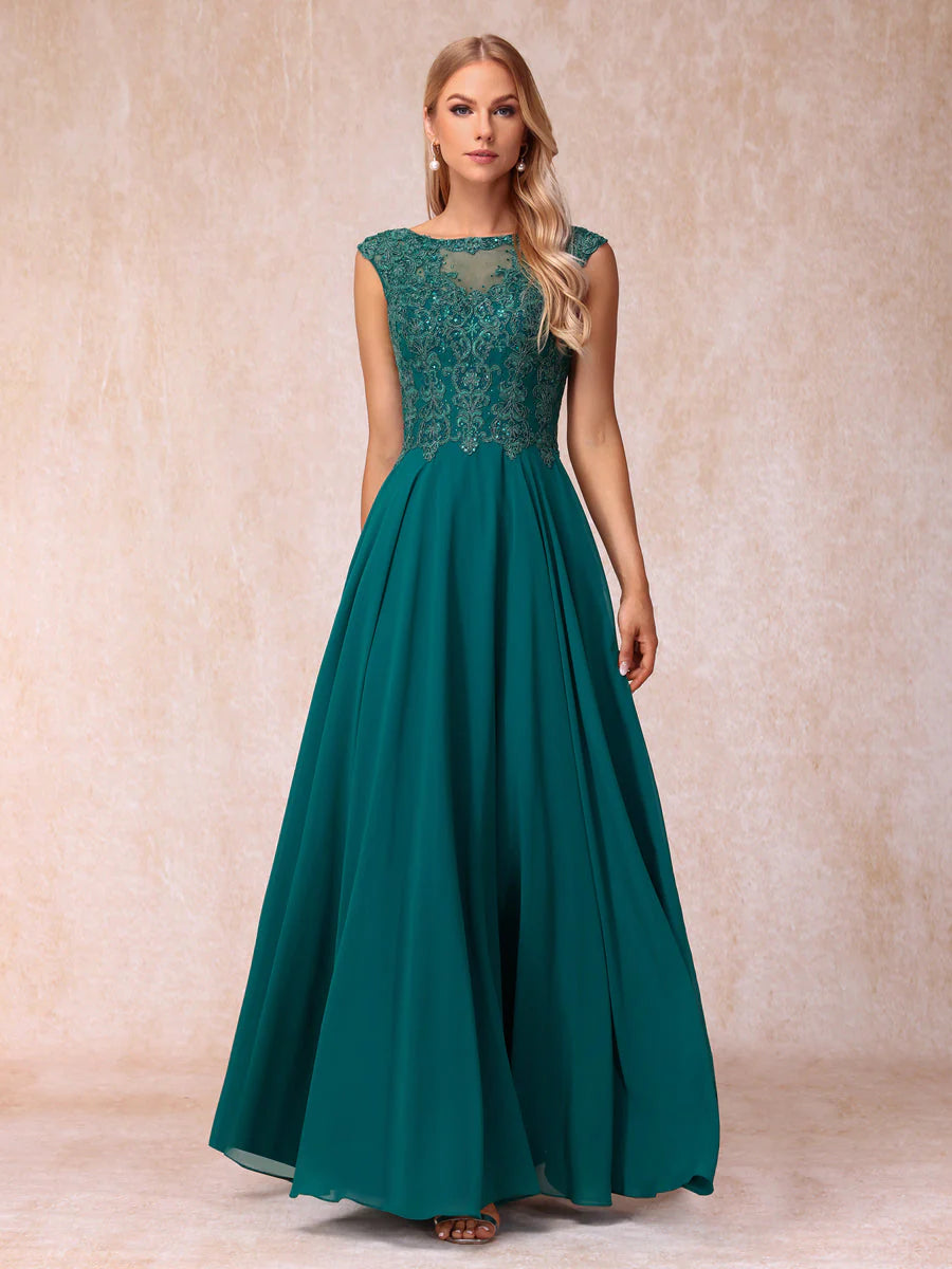 Women's Tops And Clothing Chic And Edgy A-Line/Princess Sheer Neck Sleeveless Long Formal Evening Dresses With Beading