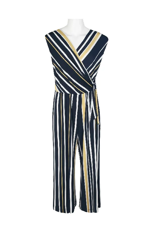 Women's Timeless Attire Trendy Aesthetics Connected Apparel Cap Sleeve Stripe Print Jumpsuit