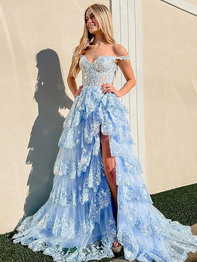 Women's Garments Style Upgrade Prom Dresses Corsets Dress Formal Court Train Sleeveless Off Shoulder Tulle with Sequin Slit