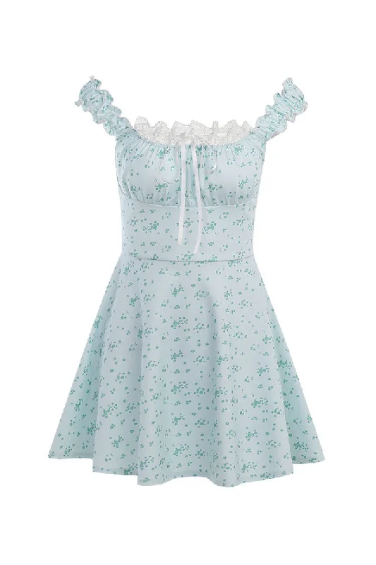 Women's Vintage-Inspired Outfit Gift Ideas Cute Bow Trim Ruffled Lace Suspender Strap Floral Printed Mini Sundress