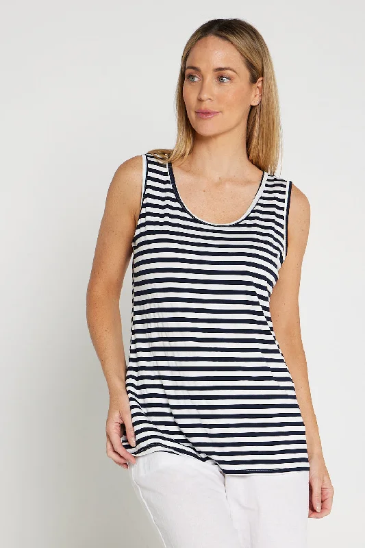 Chic Women's Outfit Chic Outfits Basic Cotton Tank - Navy Stripe