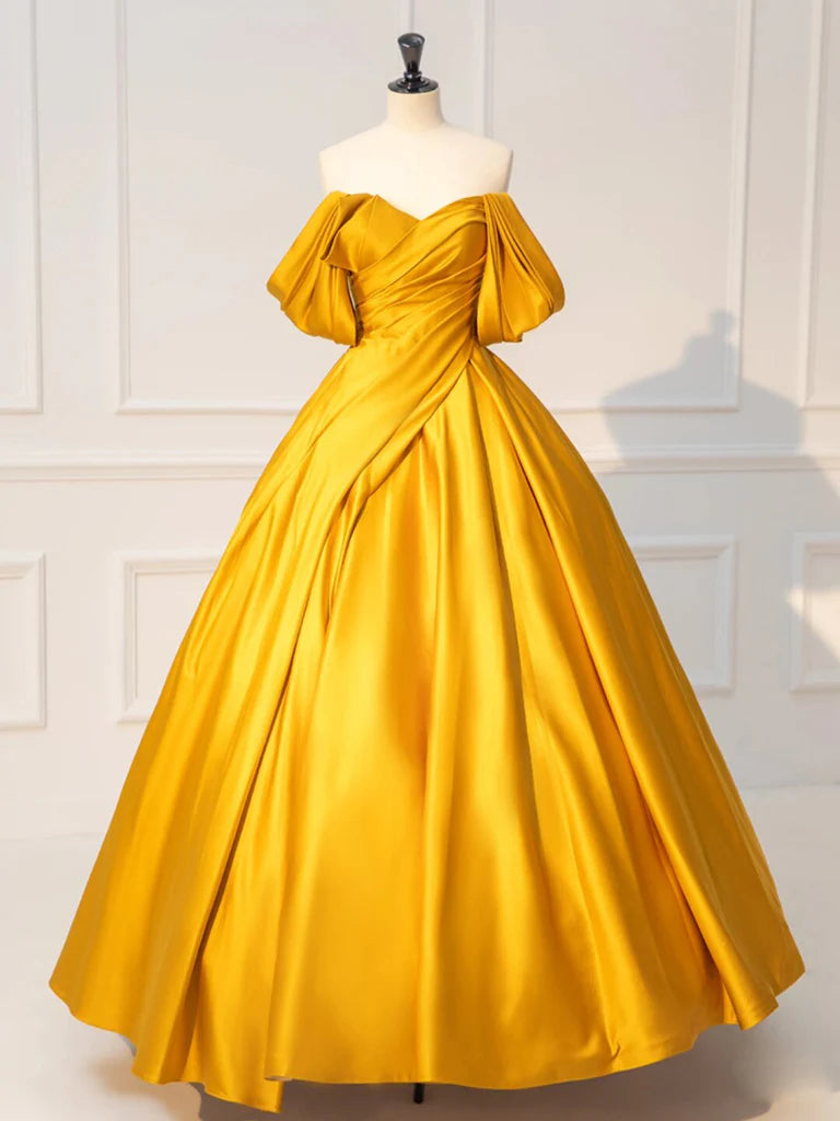 Women's Plus-Size Outfit Flash Sale Amzcw Yellow Off Shoulder Satin Long Prom Dress Yellow Long Evening Dress prom dress in store