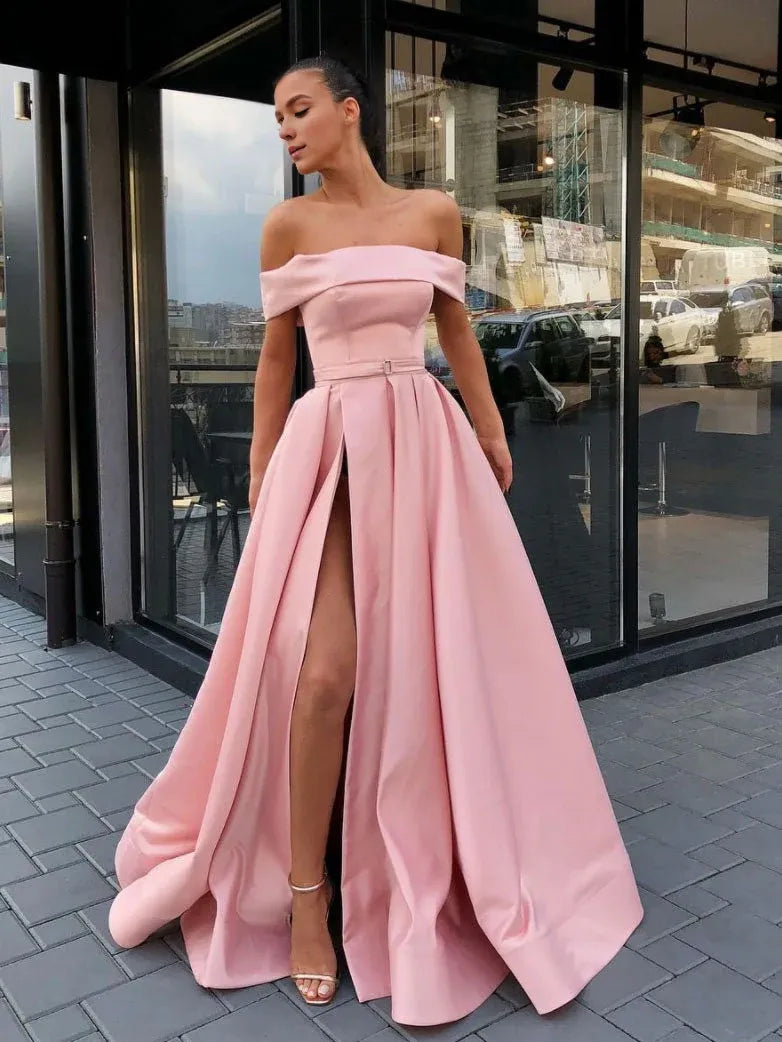 Women's Clothing For Outdoor Activities Colorful Clothing Amzcw Simple A line pink satin long prom dress pink evening dress formal wear dresses