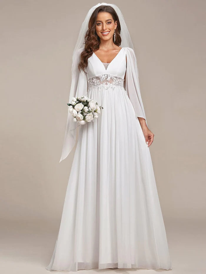 Affordable Women's Apparel Limited Time Offers Illusion Lace V-Neck Cape Sleeves A-Line Wedding Dress