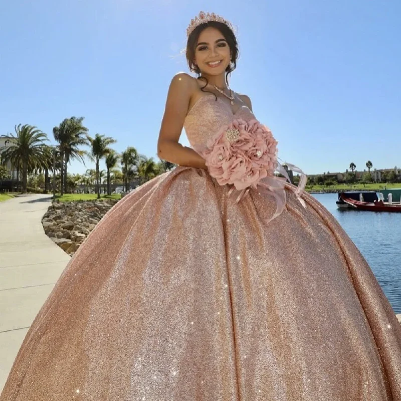 Women's Party Outfit Special Offers, Don'T Miss Rose Gold Quinceanera Dresses Glitter Sweetheart Sequin Ball Gown Sweet 16 Dress Birthday Party