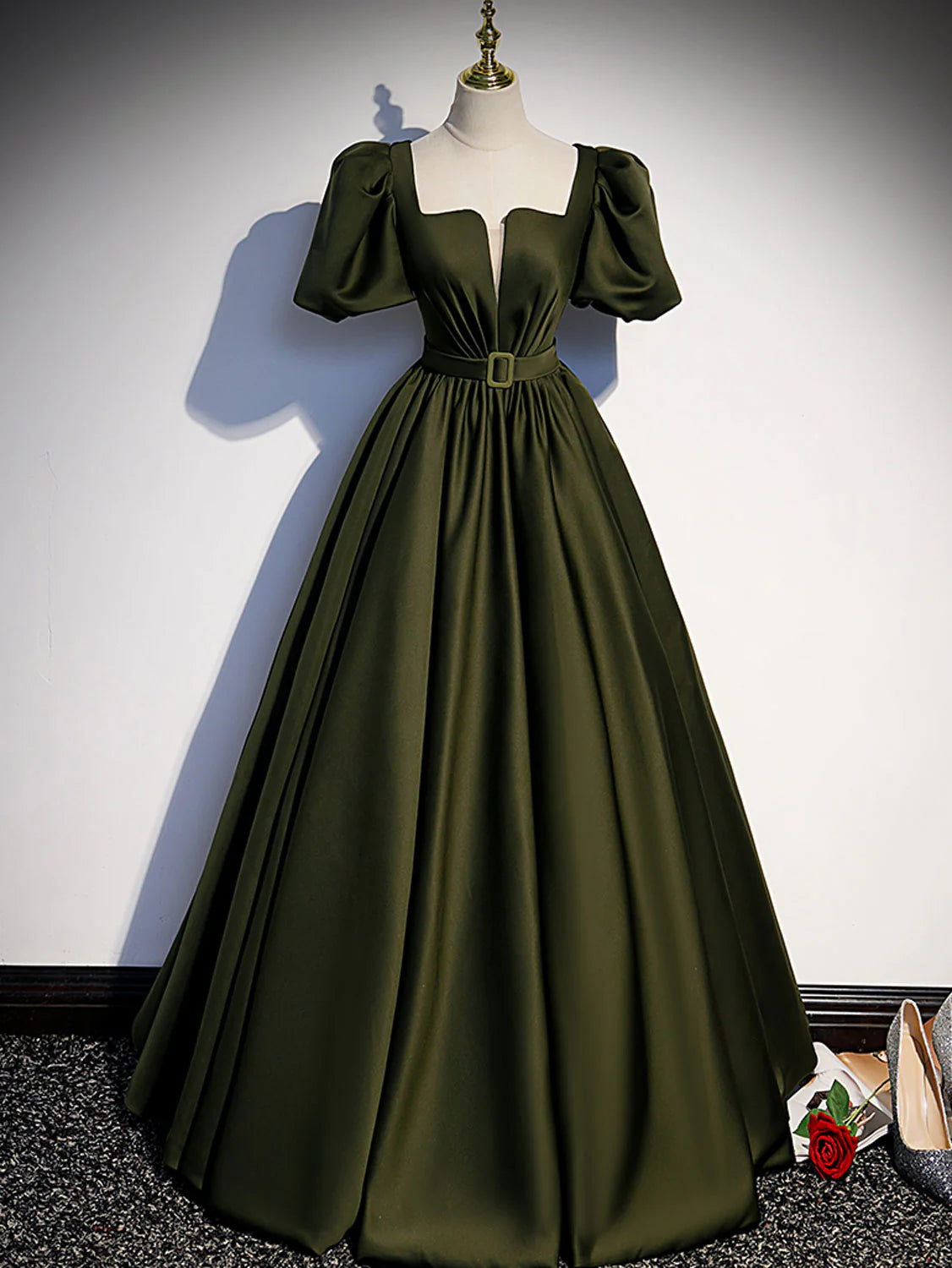 Women's Clothing Sets Graceful Cut Amzcw Green satin A line long prom dress green formal party dress prom dresses shops