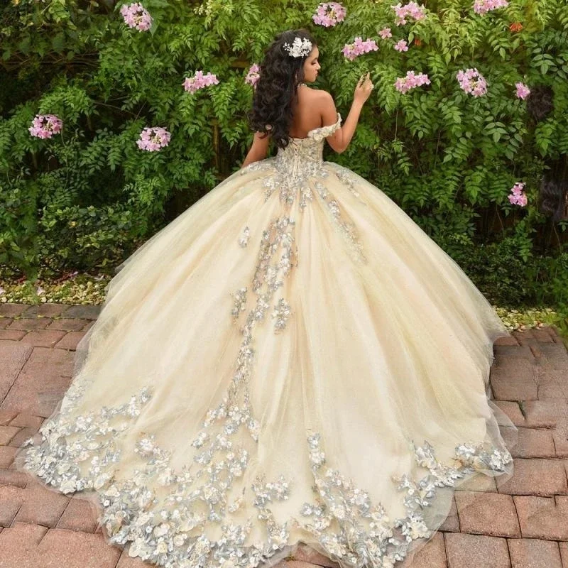 Vintage-Inspired Women's Apparel Day-To-Night Styles Yellow Quinceanera Dresses Lace Applique Sweetheart Tulle Ball Gown Birthday Party Sweet 16