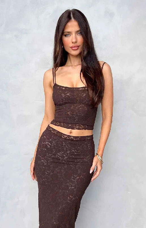 Women's Luxury Garments Refined Simplicity Willow Brown Lace Tank Top