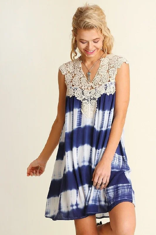 Vintage Clothing For Women Special Offers, Don'T Miss Umgee Boho Dress Bohemian Blue Tie Dye Crochet Sleeveless Casual Striped