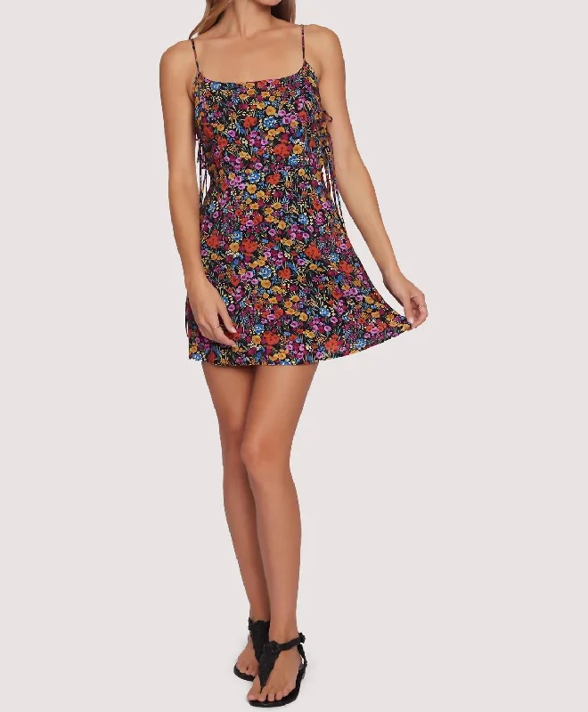 Women's High-Fashion Attire Effortless Everyday Wear Flora Garden Mini Dress In Black/lavender