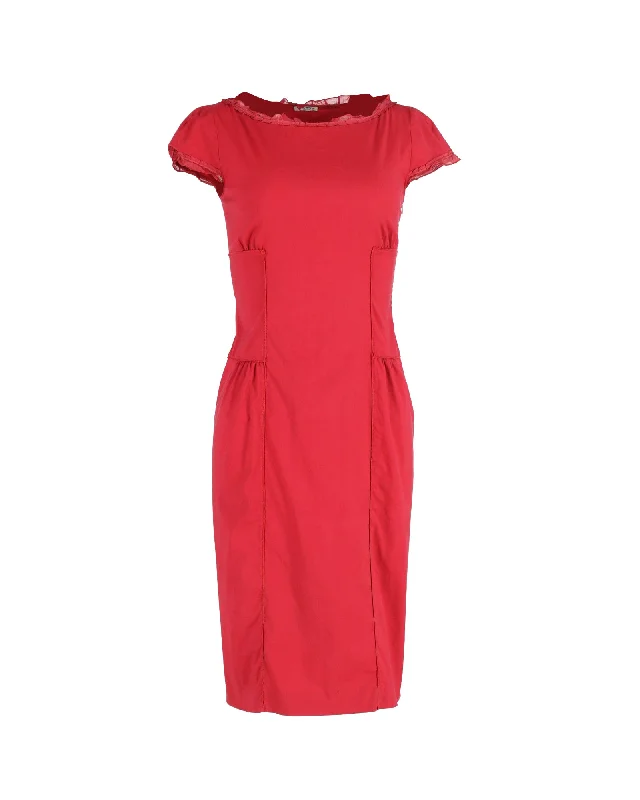 Women's Chic Apparel Limited Time Special Offer Miu Miu Short Sleeve Midi Dress in Red Cotton