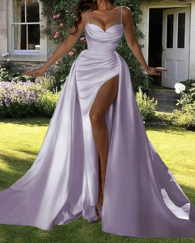 Vintage-Inspired Garments Effortless Chic Apparel Mermaid Lilac Satin Spaghetti Strap Dress A-Line Princess Prom Dresses Ballgown