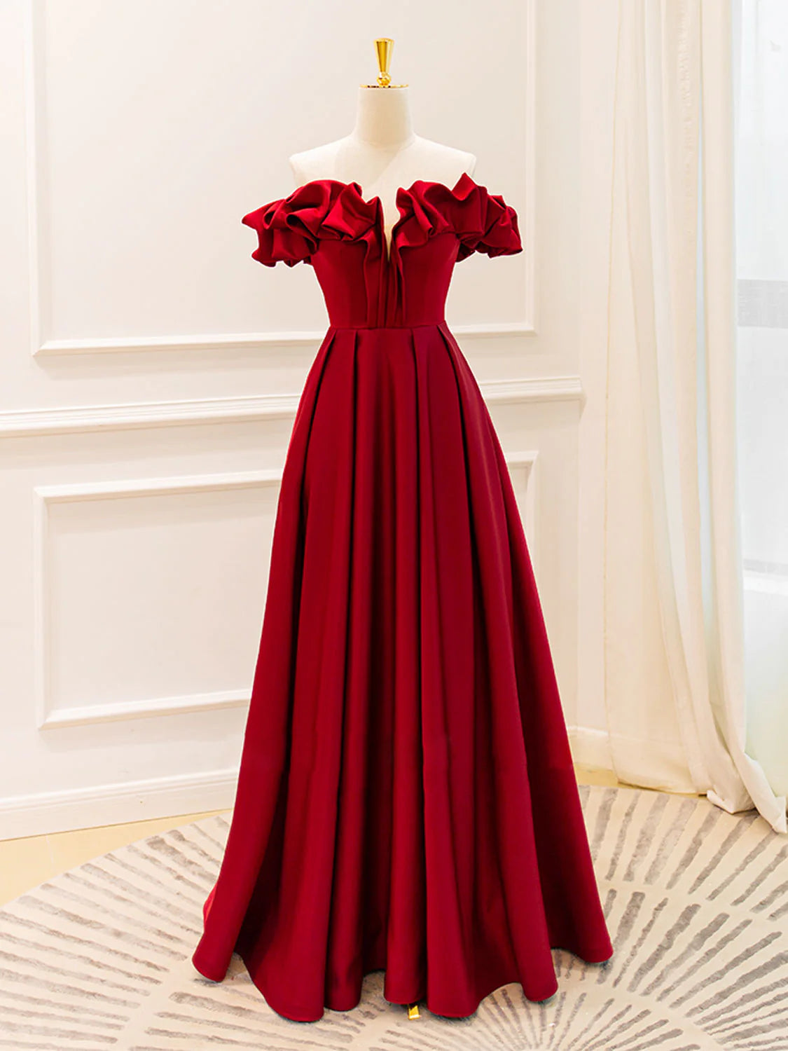 Women's Casual Clothing For Lounging Alluring Design Amzcw A-Line Off Shoulder Satin Burgundy Long Prom Dress Burgundy Evening Dresses prom dress in store