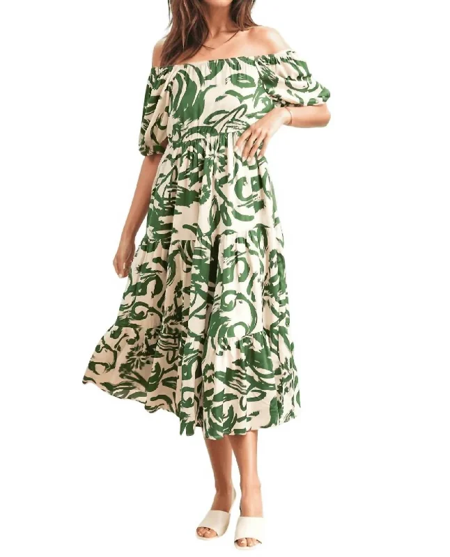 Women's Vacation Garments Unbeatable Prices Lizzy Midi Dress In Green/ivory