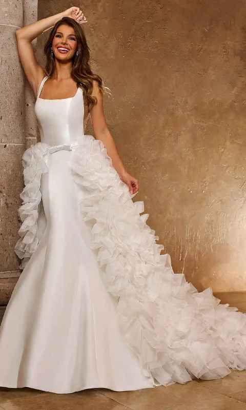 Comfortable Women's Clothes Flash Sale, Don'T Miss Rachel Allan RB5035 - Square Ruffled Overskirt Bridal Gown