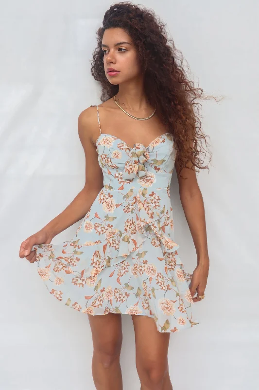 Vintage-Inspired Women's Apparel Fashion Forward Femininity Diddie Mini Dress - Blue/Orange Floral