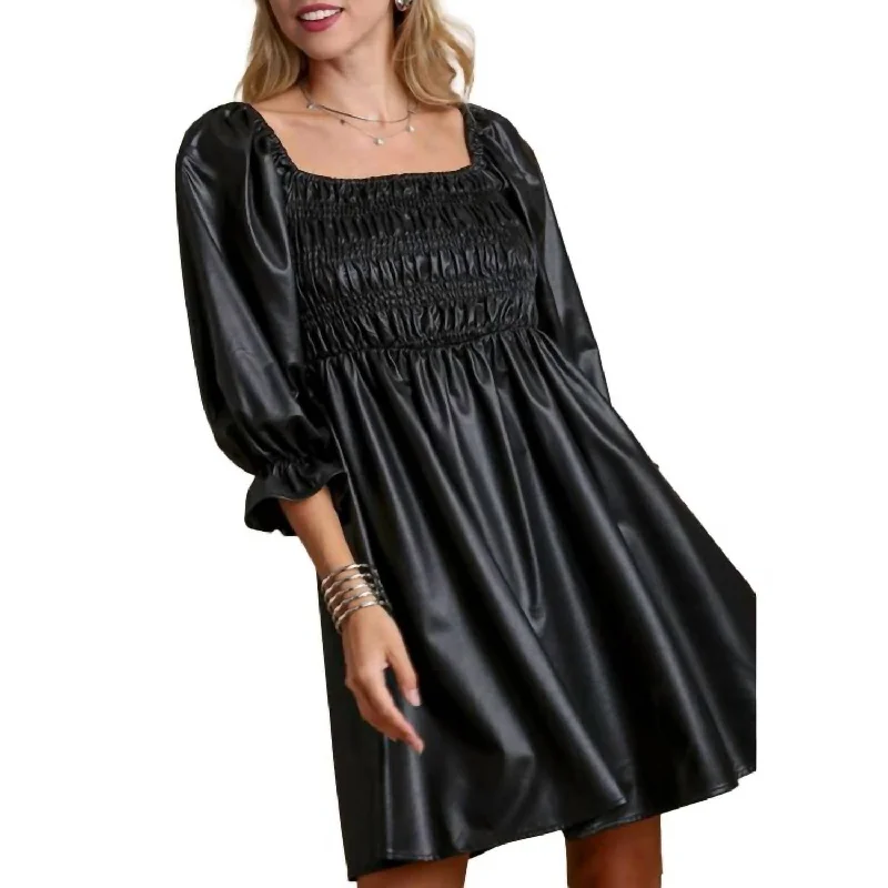 Formal Clothing For Women Save Big Faux Leather Balloon-Sleeve Mini Dress In Black