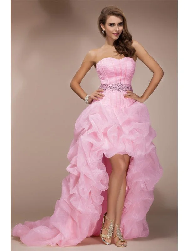 Women's Apparel And Garments Save Big A-Line/Princess Sweetheart Sleeveless High Low Beading Organza Dresses