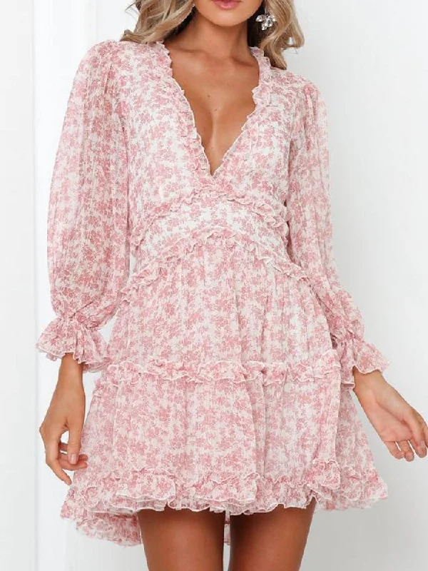 Women's Travel Attire You'Ll Love Us Because Pink Floral Cut Out Back A-Line Dress