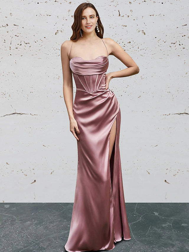 Women's Clothing For Travel Special Offer For You Prom Dresses Vintage Dress Prom Floor Length Sleeveless Sweetheart Charmeuse Backless with Slit Pure Color