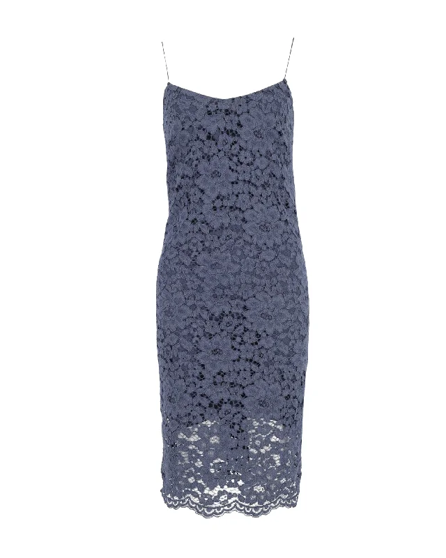 Women's Office Clothing Versatile Style Wardrobe Iris & Ink Lace Midi Dress in Navy Blue Cotton