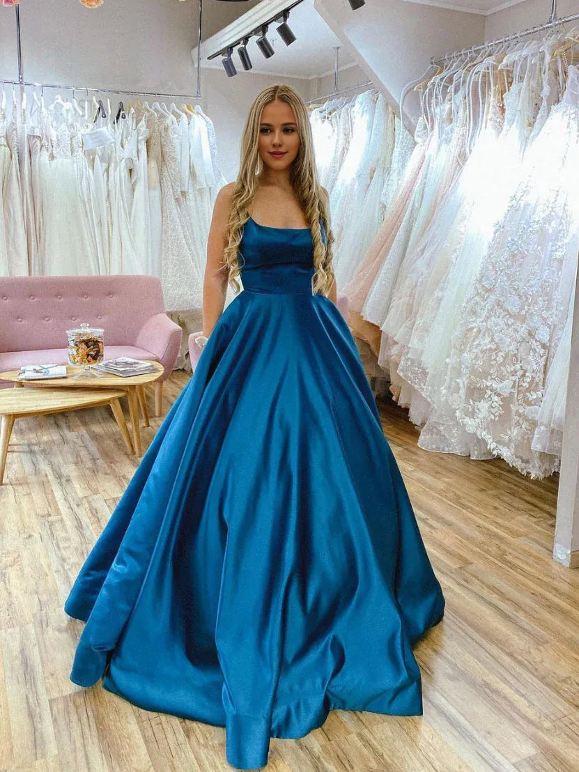 Timeless Women's Apparel Elevate Your Wardrobe Amzcw Simple blue satin backless long prom dress blue evening dress stores with prom dresses