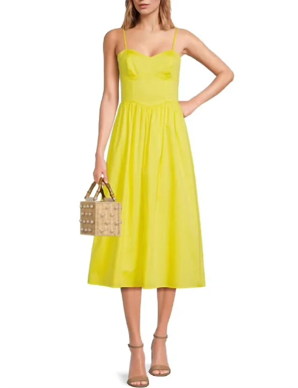 Stylish Outerwear Clothing For Women Trendy Street Style Attire Florida Strappy Midi Dress In Blazing Yellow