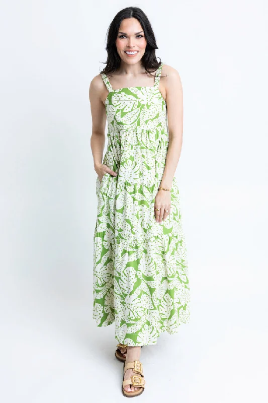 Women's Contemporary Apparel Trend Forward Threads For Her Palm Leaf Ibiza Maxi Dress