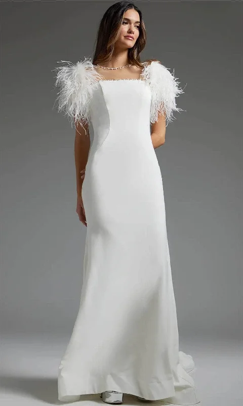 Women's Seasonal Attire Premium Fashion Jovani JB07433 - Feathered Form-Fitting Bridal Gown