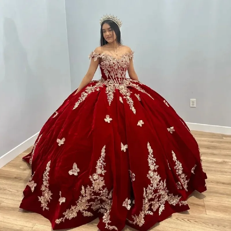 Formal Outfit For Women You'Ll Love Us Because Romantic Sweetheart Neck Quinceanera Dresses Sparkly 3D Flower Ball Gown Burgundy Sweet 16 Year Princess Dress vestidos de anos