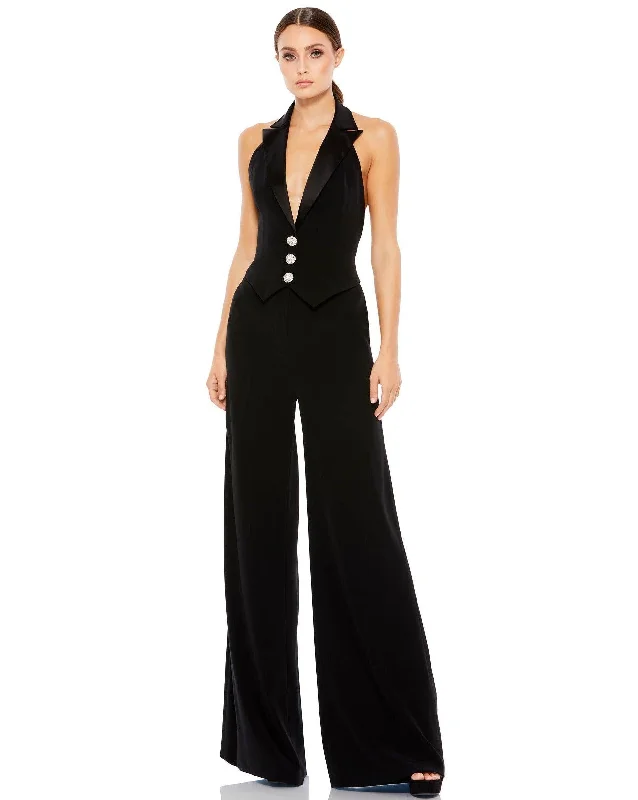 Women's Transitional Attire Forward Trendsetter Mac Duggal 2643 Formal Halter Neck Tuxedo Jumpsuit