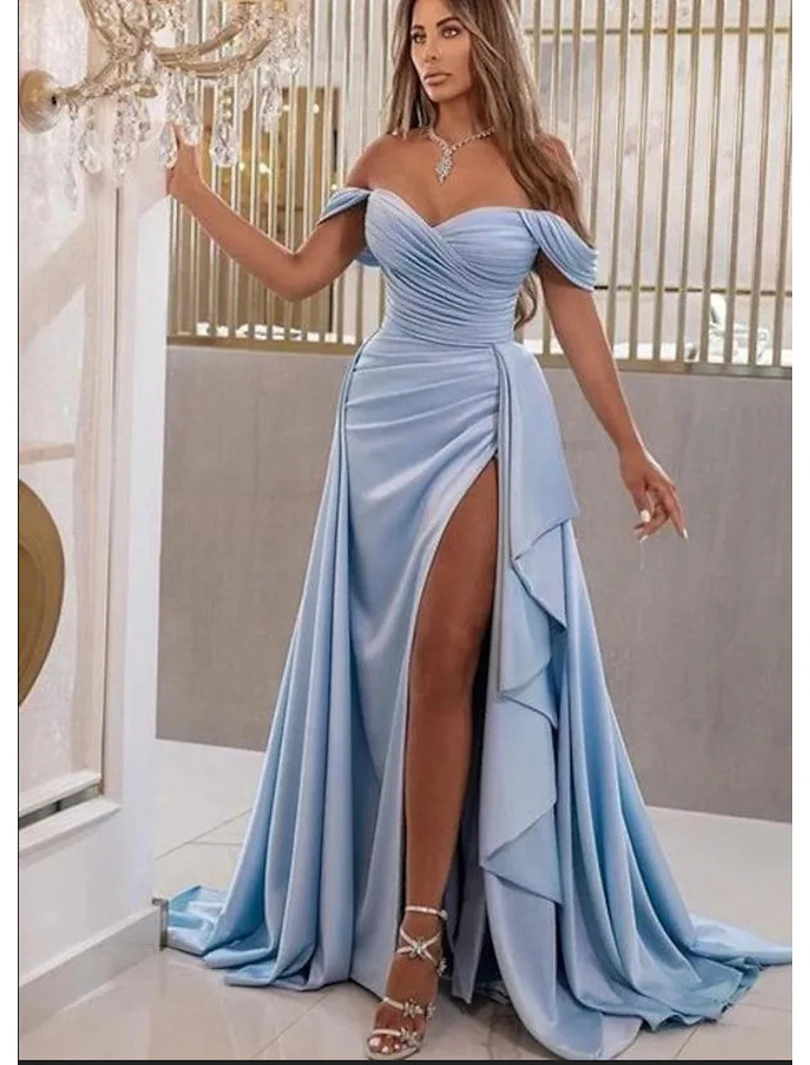 Women's Vacation Outfit Set Trend Forward Threads For Her A-Line Prom Dresses High Split Dress Prom Sweep / Brush Train Sleeveless Sweetheart Charmeuse with Slit