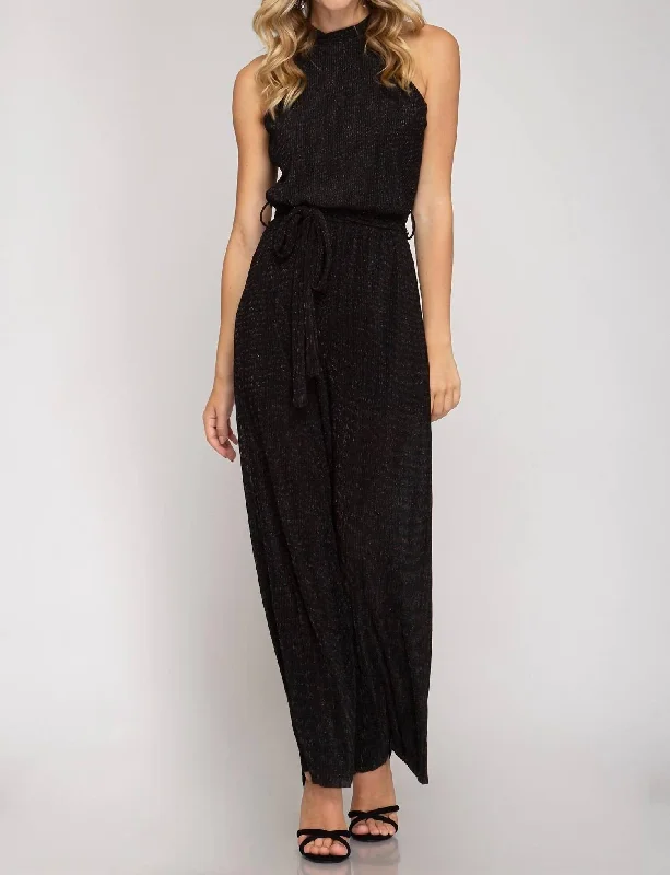 Women's Contemporary Apparel Mid - Season Sale Lurex Halter Jumpsuit In Black