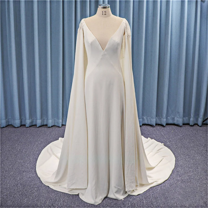 Modern Women's Apparel New Styles Just In Elegant Detachable Soft Satin Capes Wedding Dresses Sexy V-neck