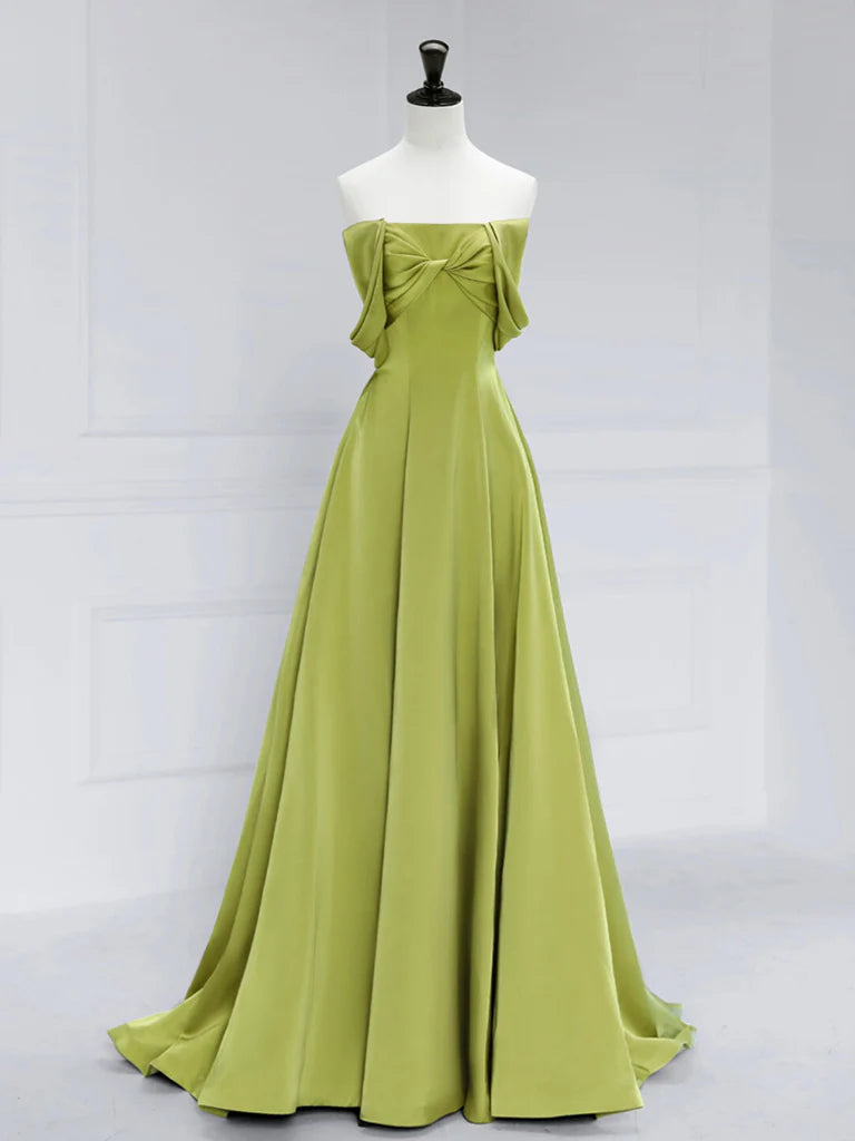 Women's Holiday Outfit Y2K Nostalgic Fashion Look Amzcw A-Line Off Shoulder Satin Green Long Prom Dress Green Long Formal Dress prom dress in store ﻿