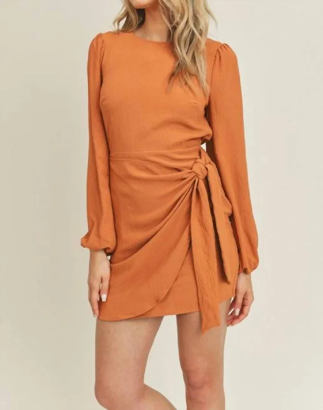 Women's Elegant Clothes Cool Prices Lachelle Wrap Tie Mini Dress In Orange