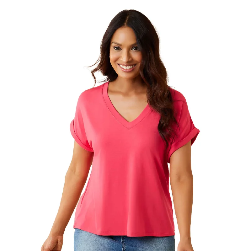 Women's Vacation Outfit Style Streetwear Tommy Bahama Women's Kauai Jersey V-Neck T-Shirt - Paradise Pink