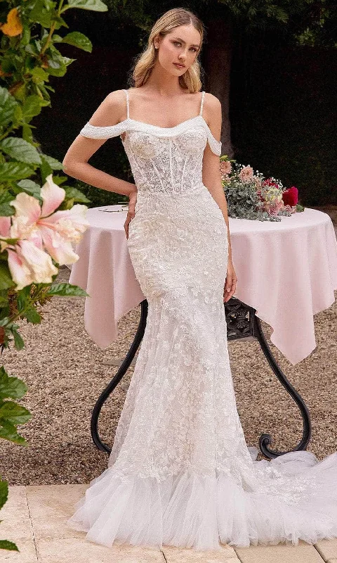 Women's Trendy Clothing Fashion Forward Femme Cinderella Divine CK703W - Embroidered Spaghetti Straps Bridal Gown