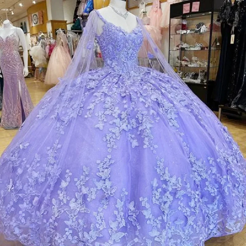 Women's Workout Garments Special Occasion Wear Stunning Girl's Quinceanera Dresses Princess Ball Gown Butterfly Lace With Cape Sweet vestidos de 15 quinceañera 16