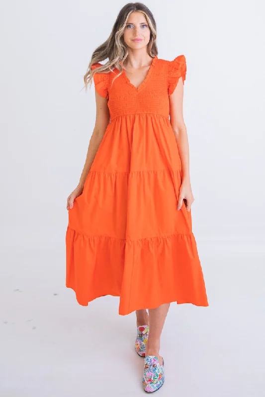 Women's Evening Clothes Effortless Chic Apparel Poplin Vneck Smock Maxi Dress