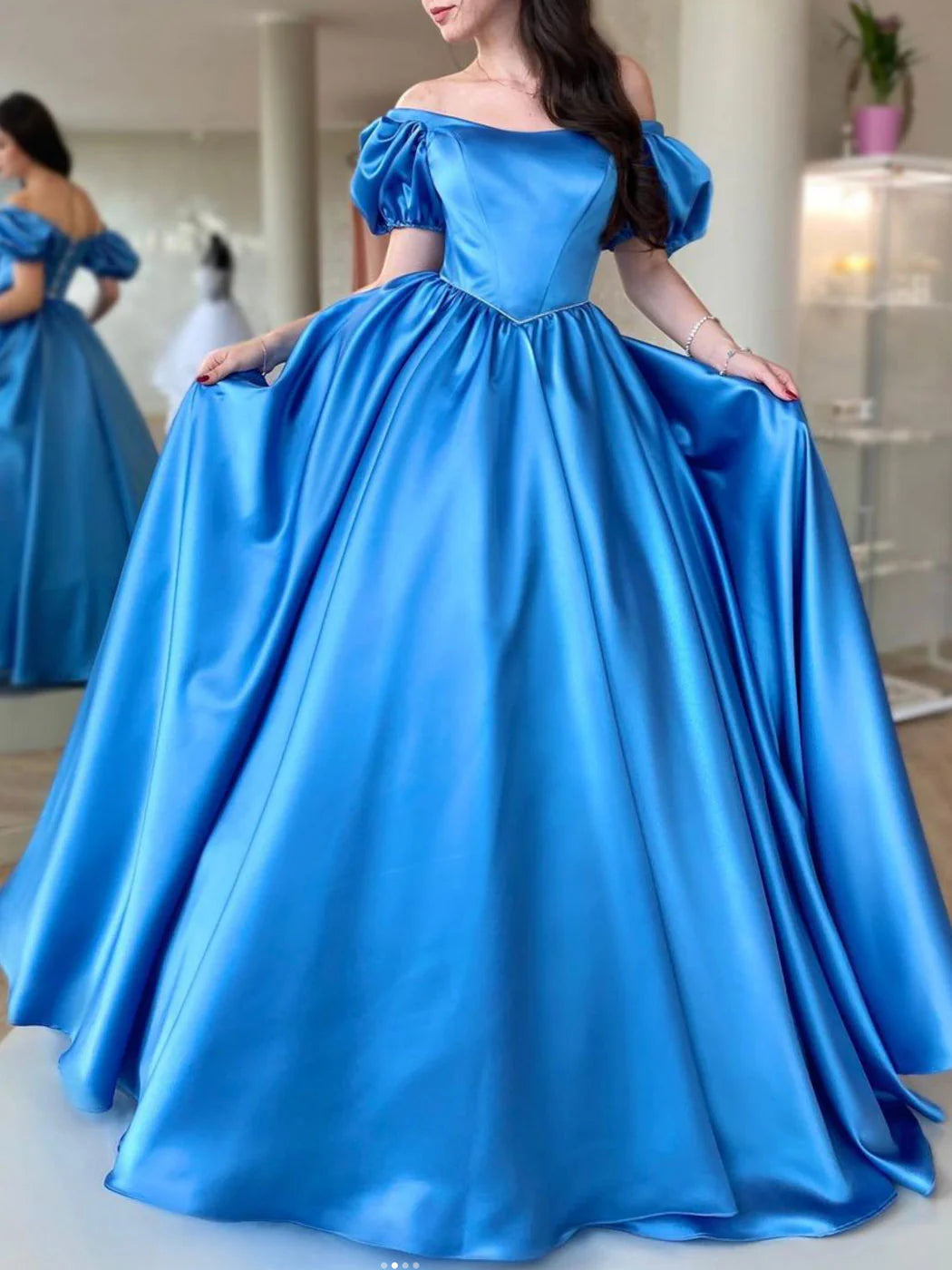 Women's Clothing For Casual Outings Luxe Layering Amzcw Blue Satin Long Prom Dress A Line Long Blue Graduation Dresses prom dress in store